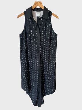 Finley Midi Sleeveless Black Eyelet Button-Back Dress